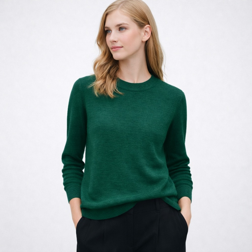 Massimo Dutti 100% Cashmere Emerald Green Crewneck Sweater | S | NWOT
